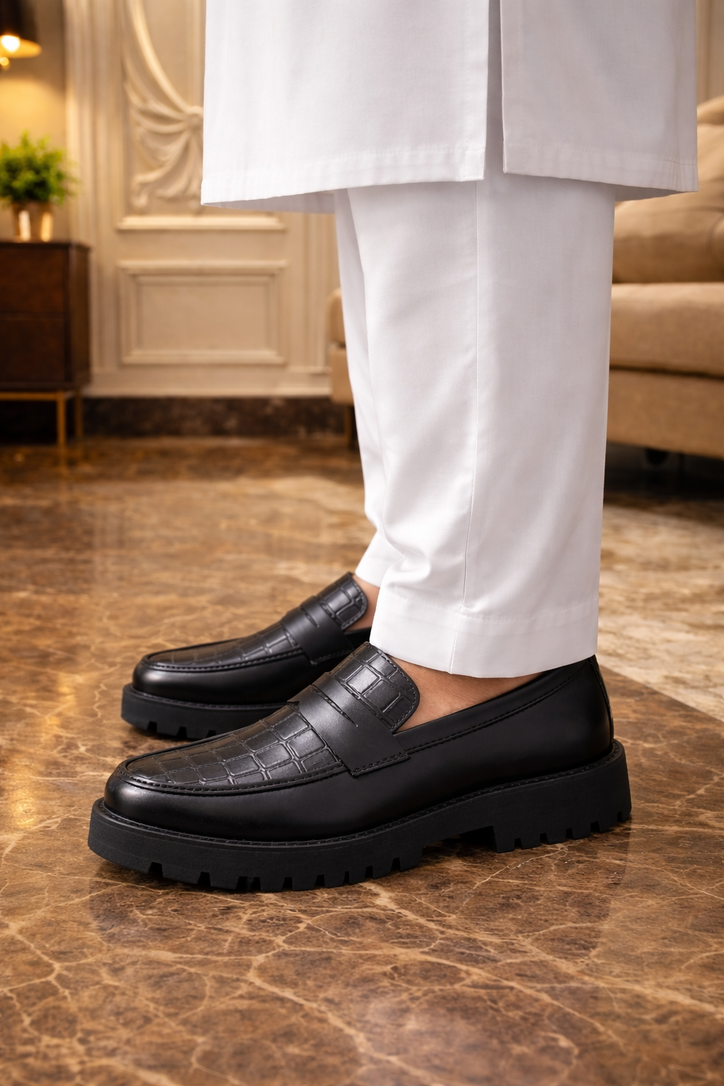 Leather Chunky Shoes For Men's